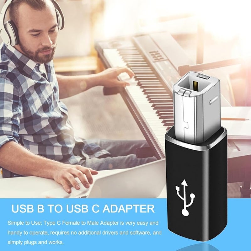 USB Type C Female To Printer Male Adapter Straight Black High Speed Data Connector - Image 2